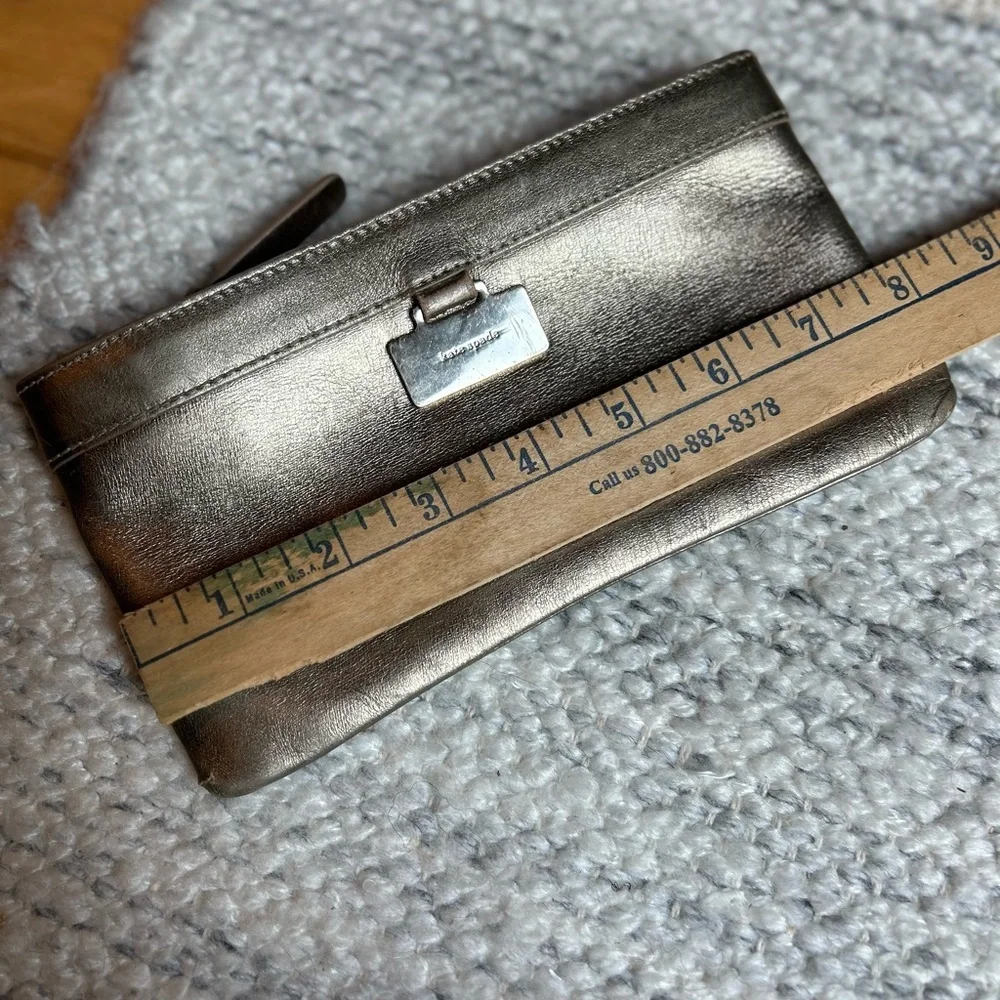 Kate Spade New York Metallic Pewter Gold Leather Wallet Y2K Minimalist